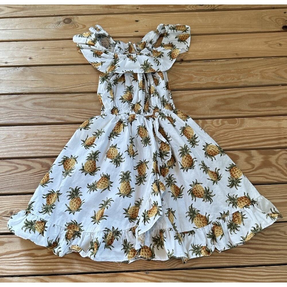 Vintage Hawaii Station Ruffle Dress Size 7-8 Girl’s White Pineapple Print